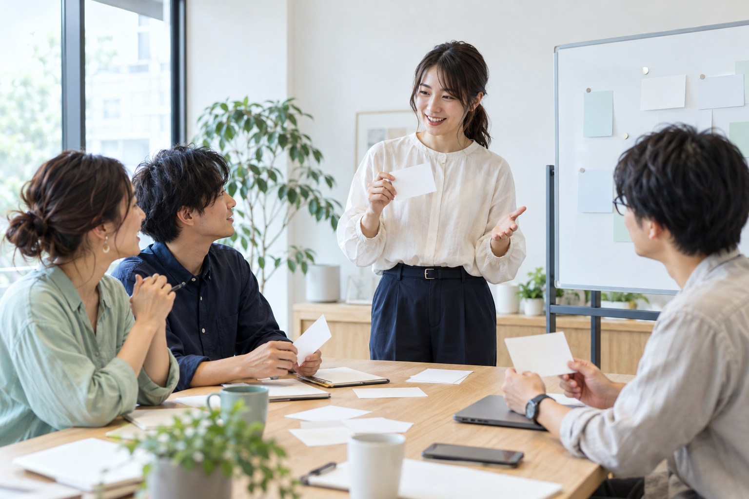 成人の参加者へ、考え方をわかりやすく伝える講師