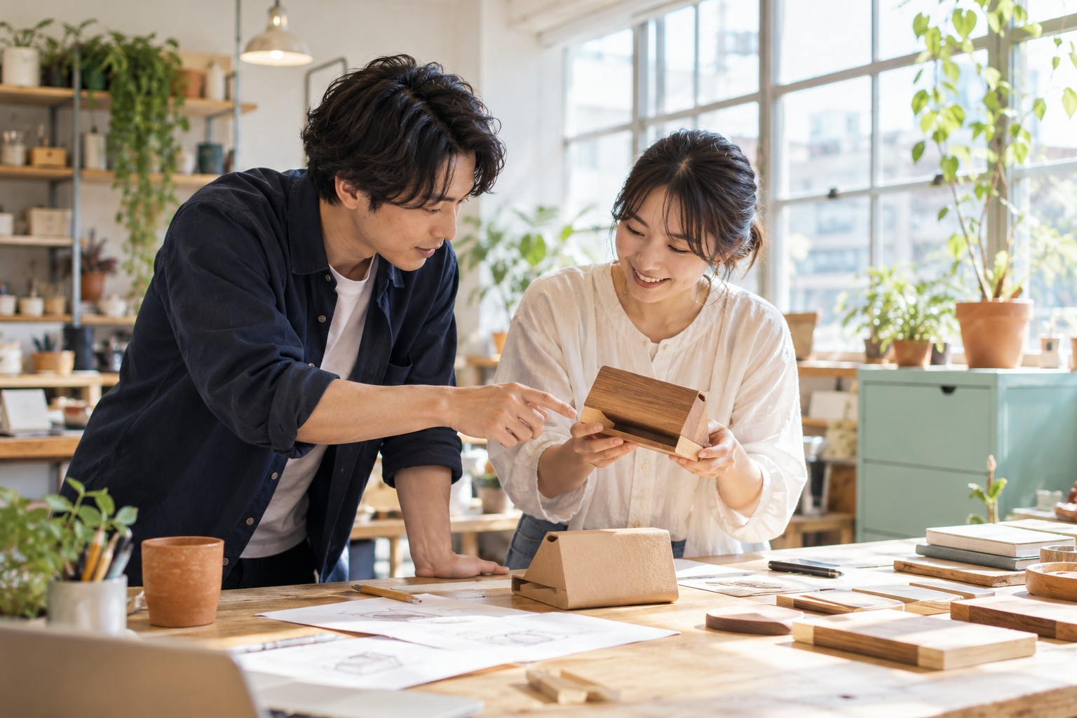 試作品を囲み、使い方を検討する若いスタートアップのメンバー